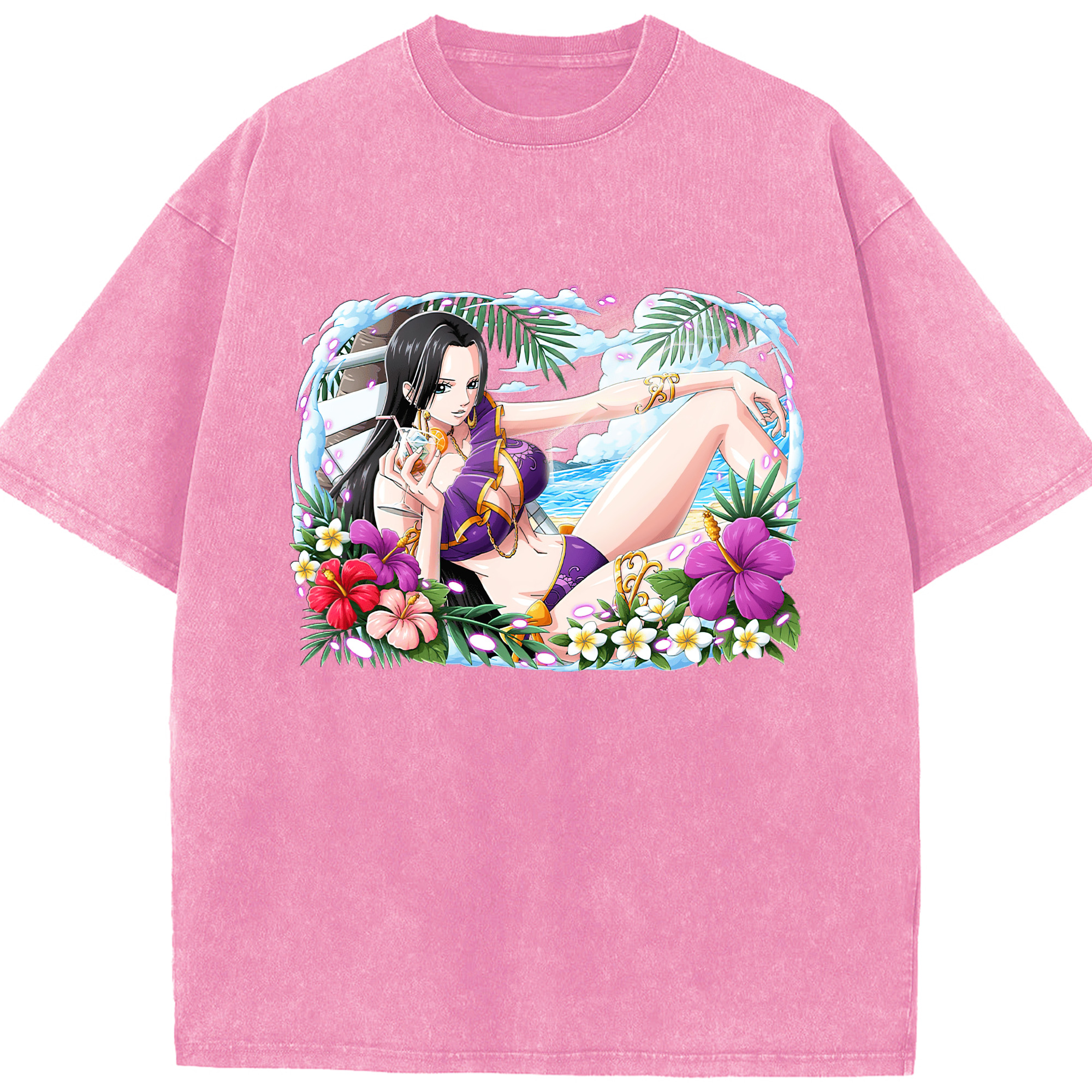 ワンピース ボア・ハンコック ONE PIECE Boa·Hancock 綿100% ヴィンテージ風 半袖Tシャツ（フロントプリント）